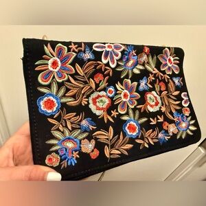Black Boho Style Shoulder Bag with Colourful Floral Embroidery
